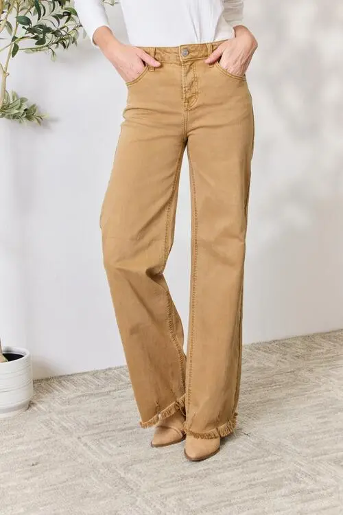 Fringe Hem Wide Leg Denim Jeans