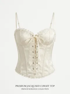 Jacquard Lace-Up Lace-Trim Women's Corset Top