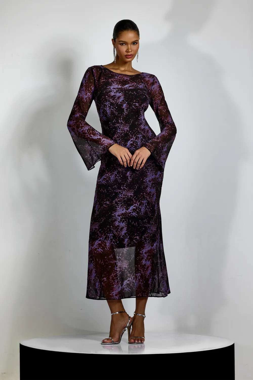 Phoebe Leopard Print Flare Cuffs Maxi Dress