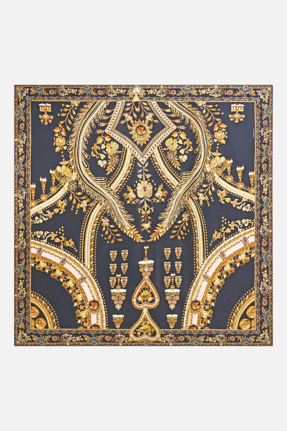 Longline Large Crystalled Embellished Silk Square Scarf