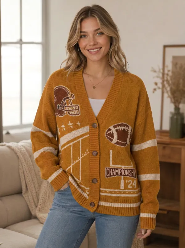 Women's Relaxed Gridiron Helmet Ball Knit Cardigan