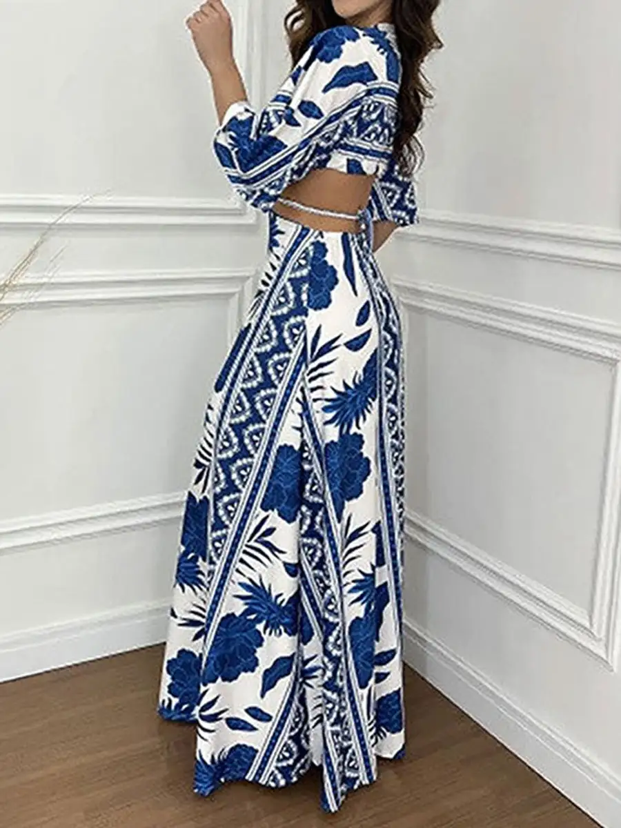 Cropped Printed Neck Maxi Dress