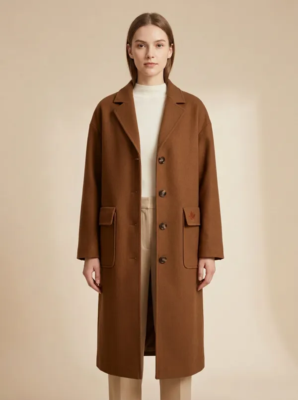 Maple-Leaf Embroidered Leaf-Motif Outerwear Coat
