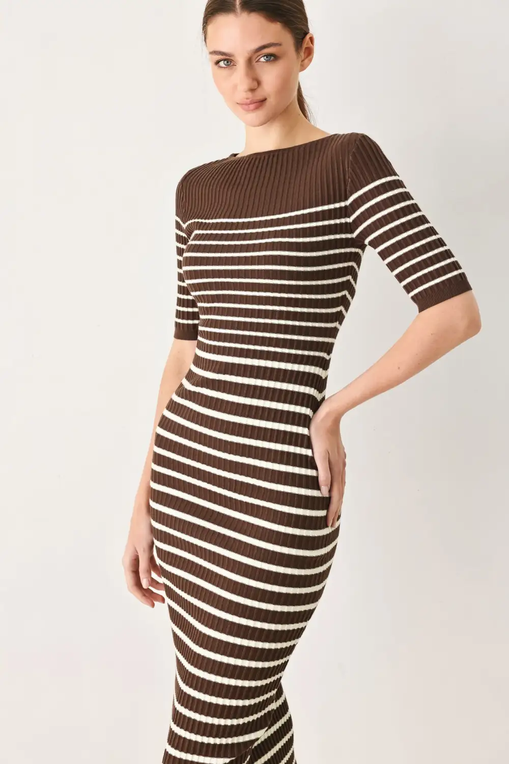Classic Knit Striped Midi Dress