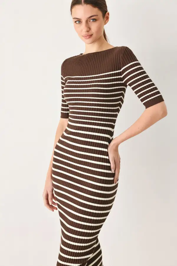 Classic Knit Striped Midi Dress