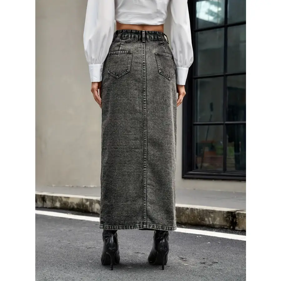 Button Up High Rise Denim Skirt
