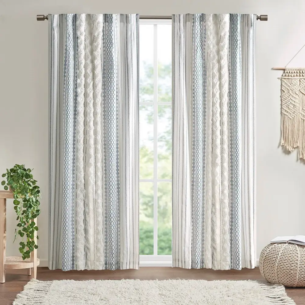 Understated Light Filtering Chenille Striped Back-Tab Curtain Panel