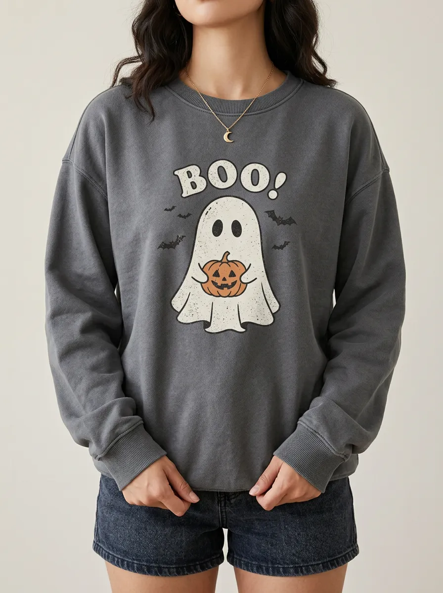 Women's Halloween Ghost Pumpkin Boo Printed Sweatshirt
