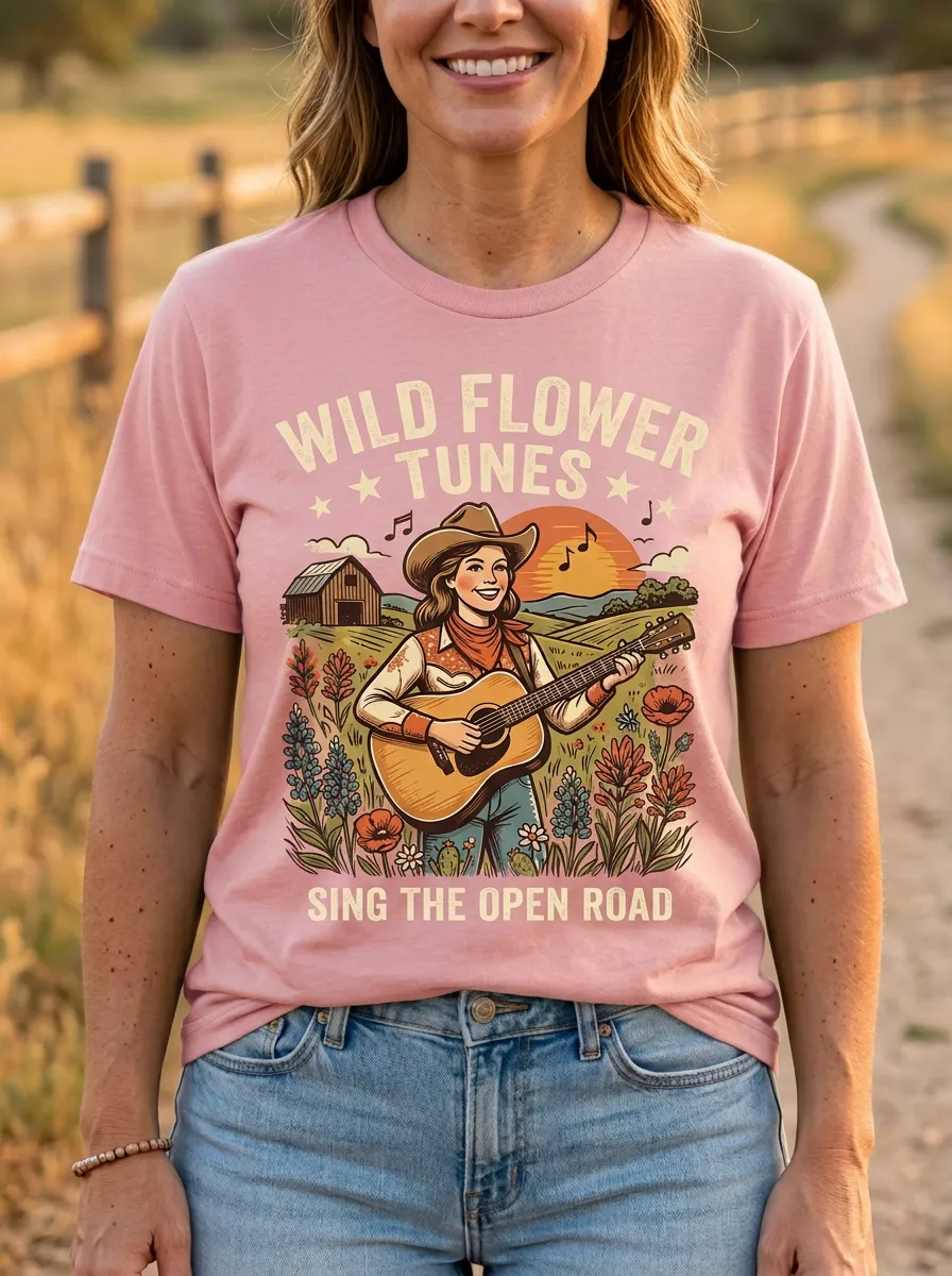 Backroad Guitar Women's Country Music Casual T-Shirt