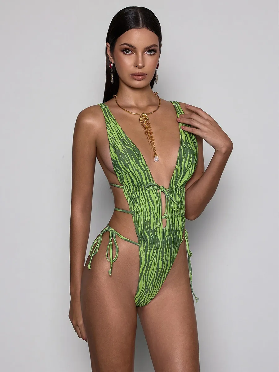 Octavia Plunge Neck Watermelon Bodysuit