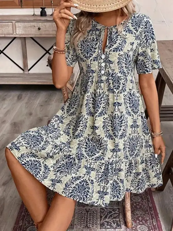 Comfort Fit Printed Short Sleeve Mini Dress