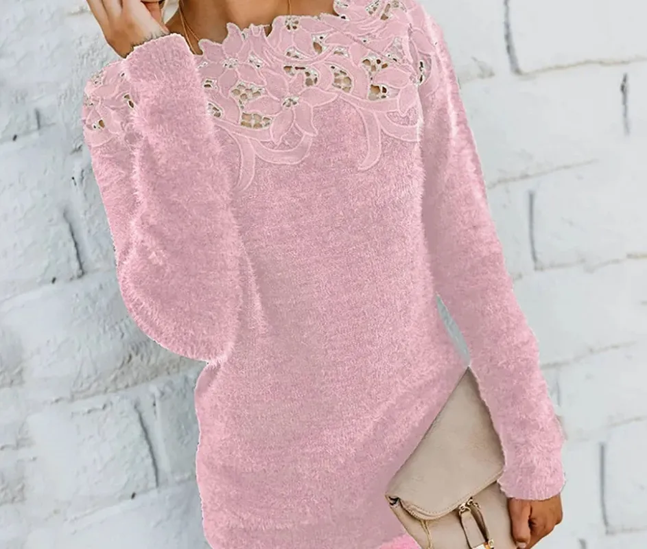 Feminine Long-Sleeve Winter Knit Sweater