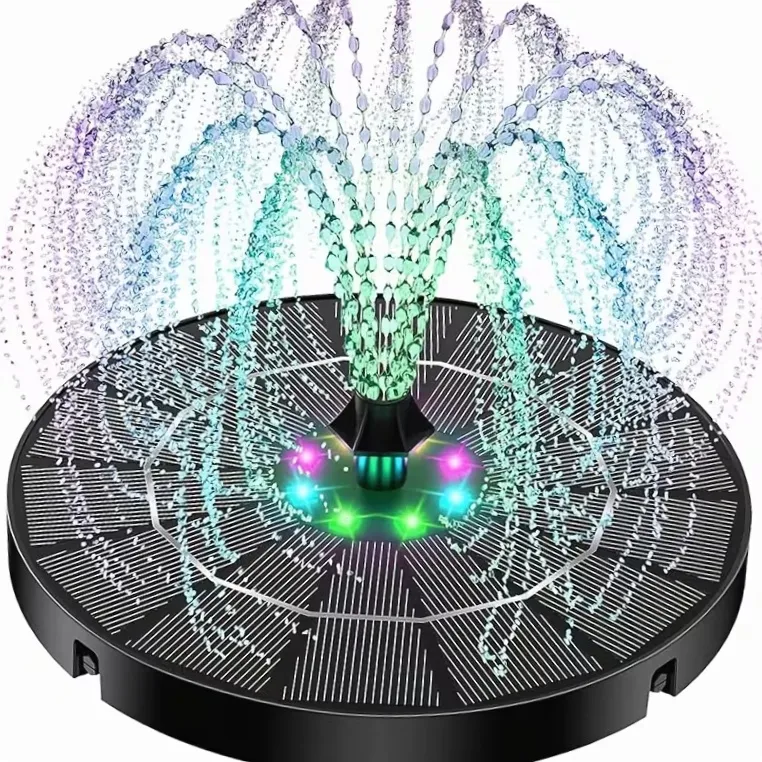 Solar-Powered Colorful Water Fountain