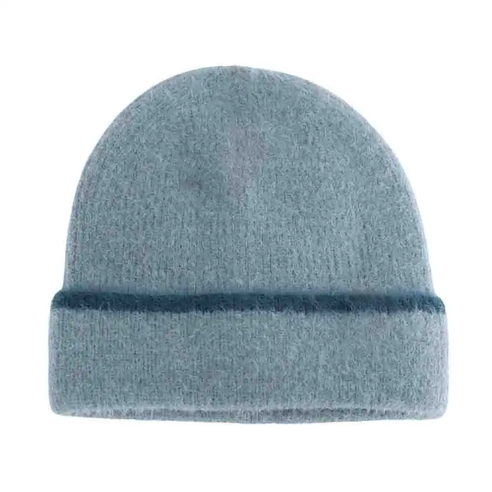 Soft Feather Yarn Striped Cuff Beanie