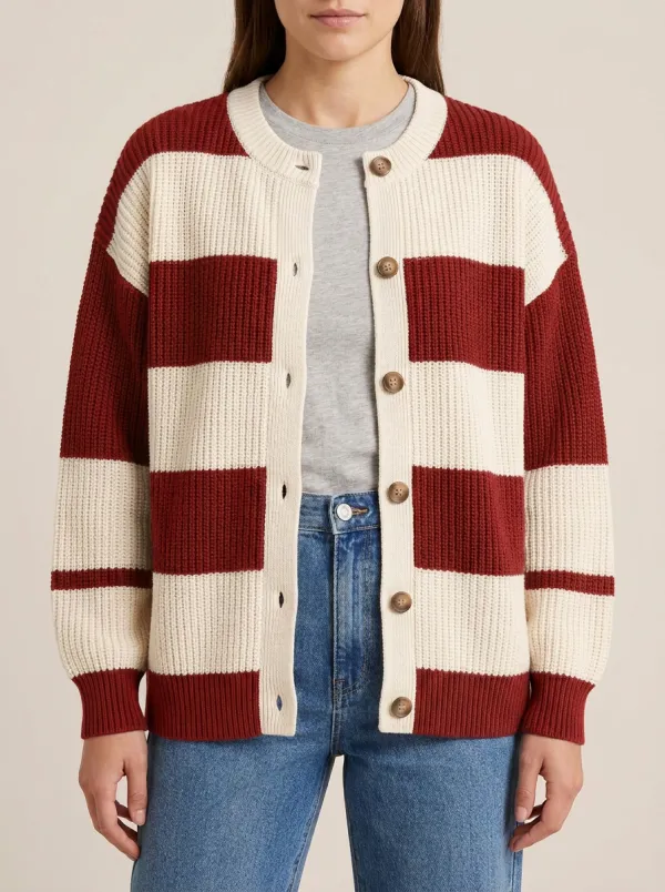 Casual Distinctive Rugby Striped Knit Cardigan