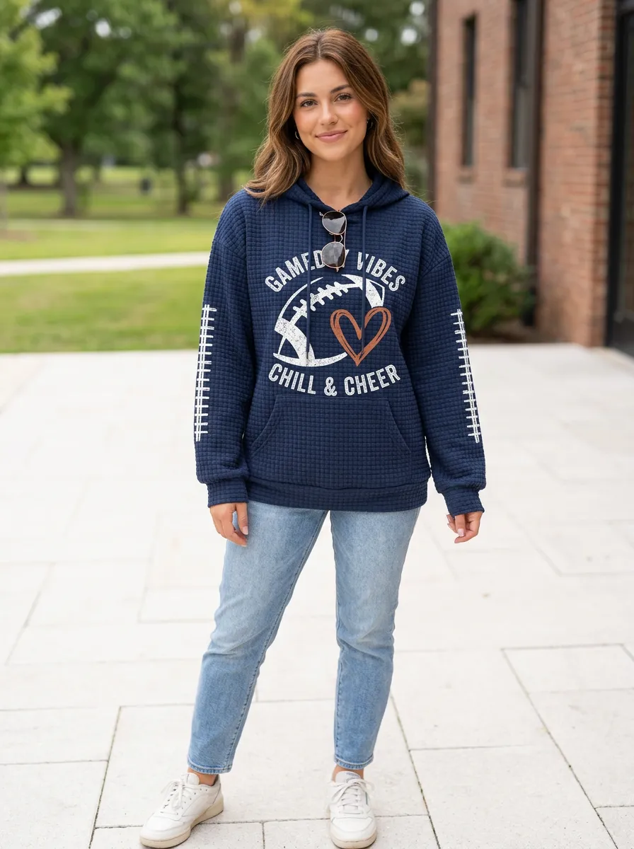 Women's Gridiron Gameday Vibes Heart Quilted Graphic Hoodie