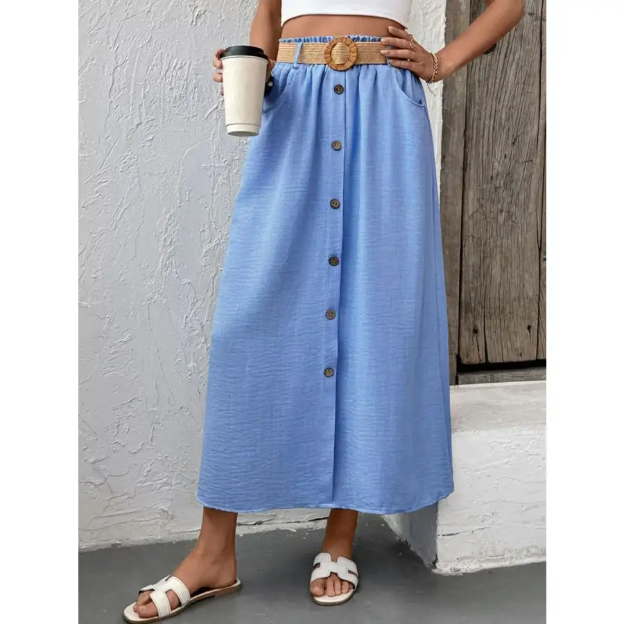 Decor Button Front Midi Skirt