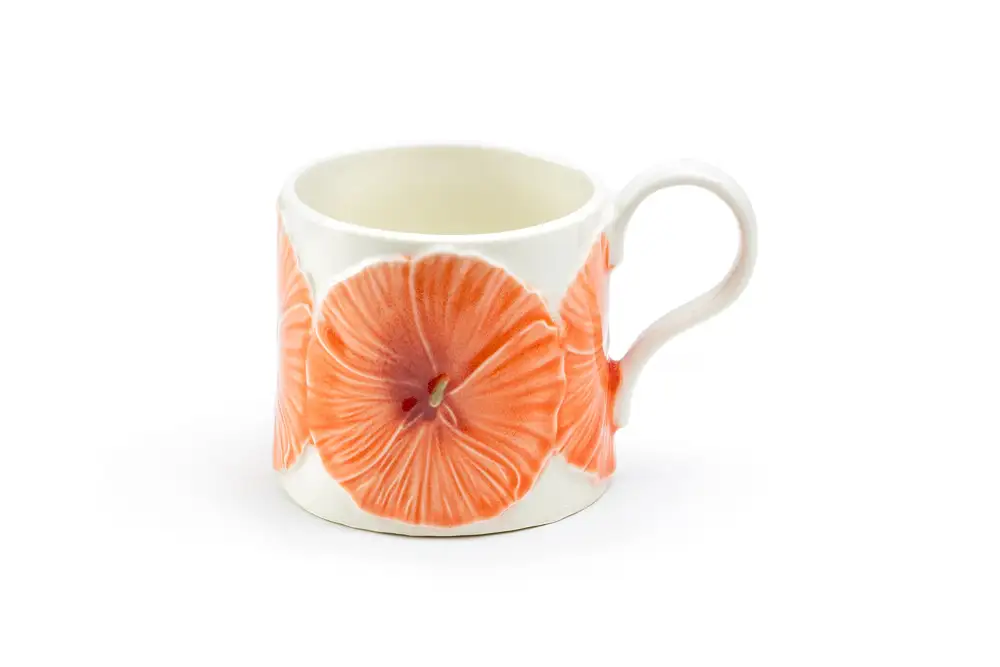 Poppy Bloom Embossed Crackle Glazed Ceramic Mug
