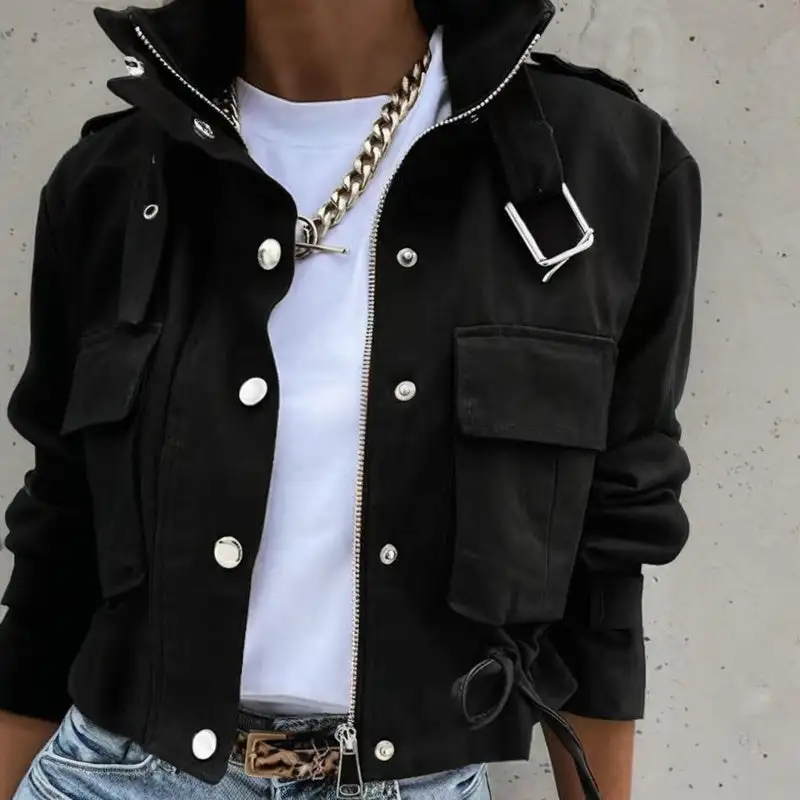 Drawstring Hem Collar Jacket