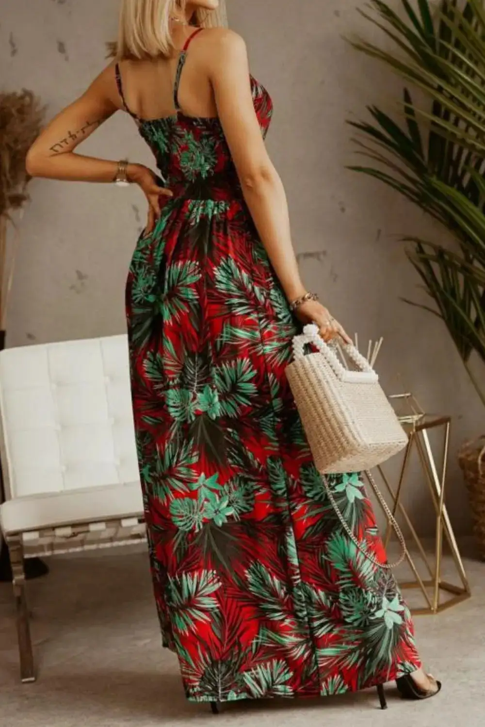 Classic Smocked Spaghetti-Strap Printed Maxi Dress