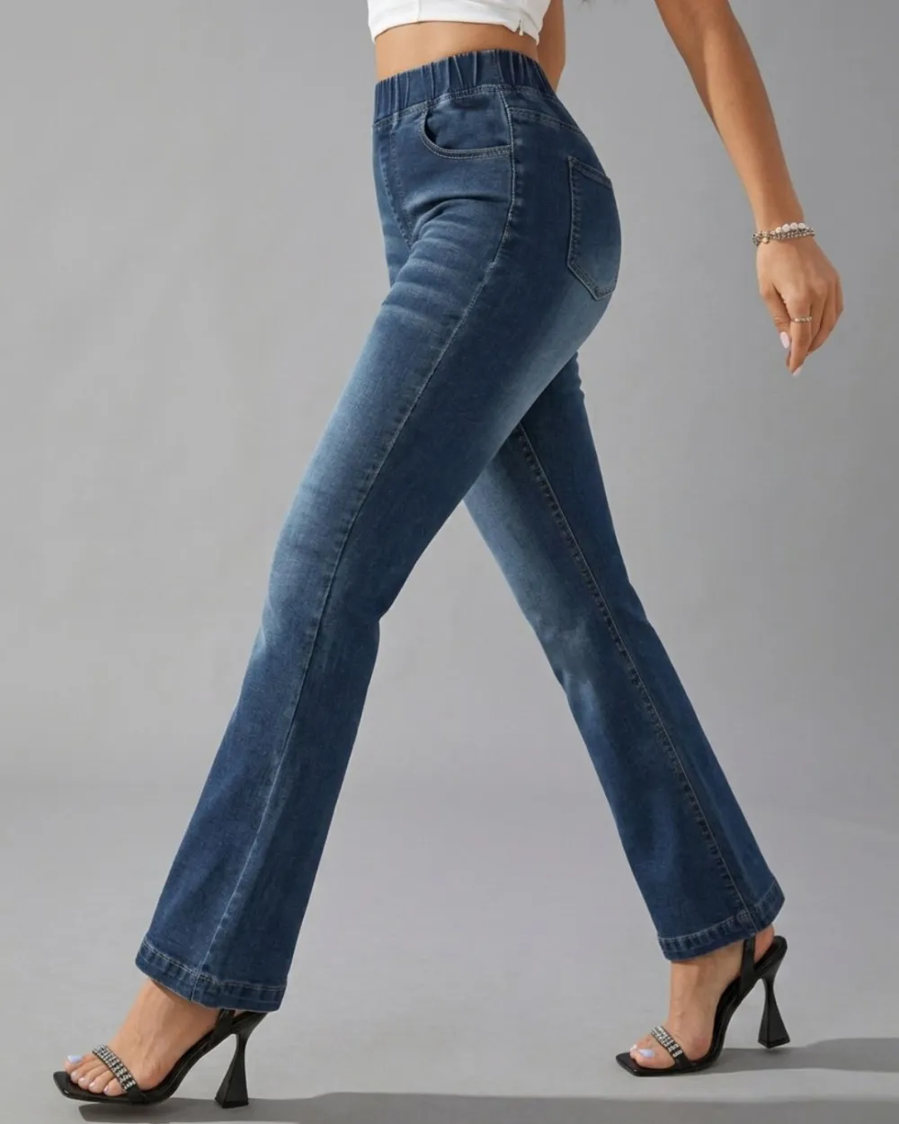 High-Stretch Pull-On Slim-Flare Jeans