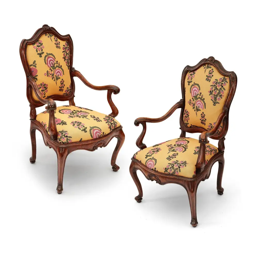 Upholstered Walnut Vintage Accent Chair