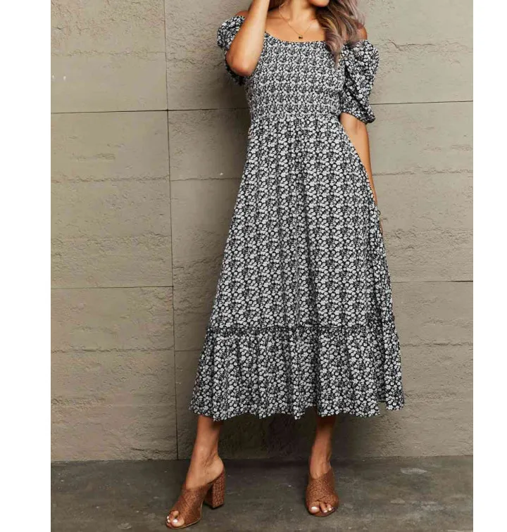 Lace-Up Off-Shoulder Midi Dress
