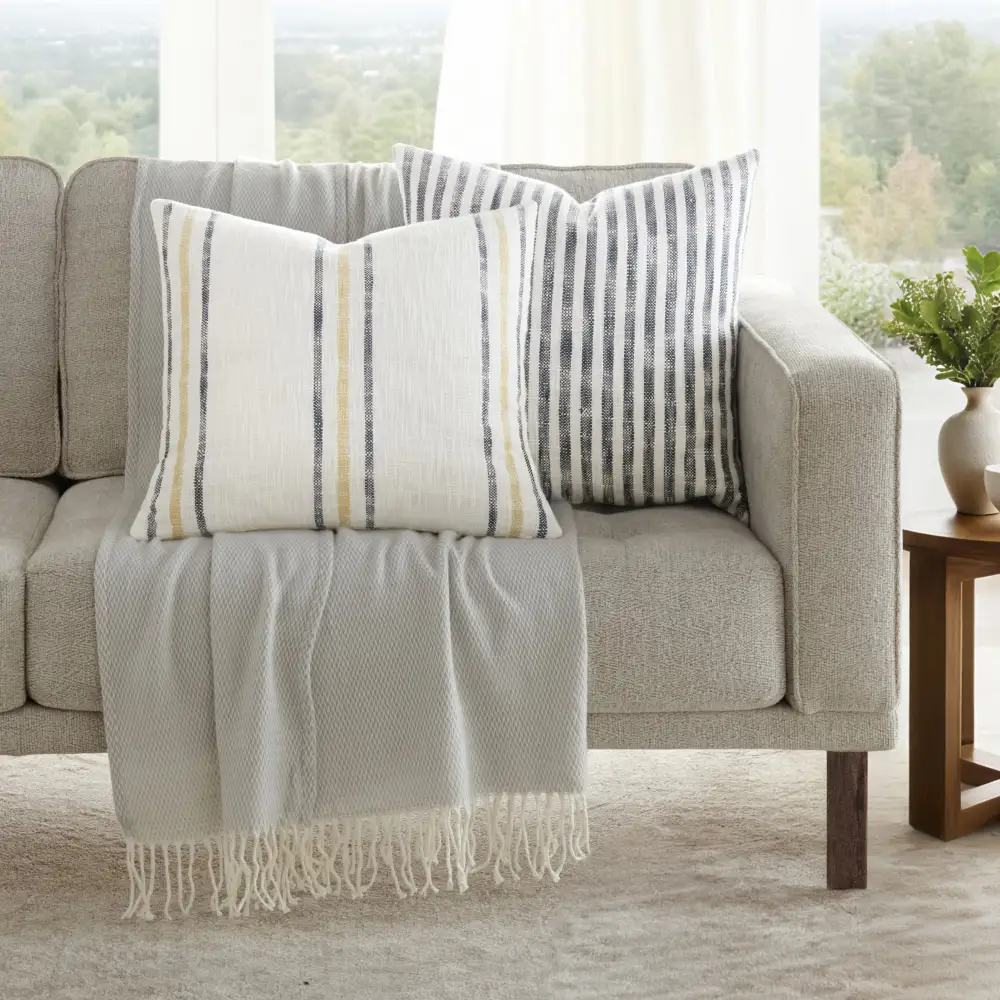 Yarn Dyed Bengal Stripe Yarn Dyed Framed Stripe  Throw Pillows