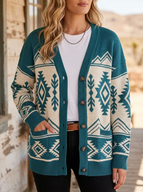 Women's Western Cardigan with Boho Geometric