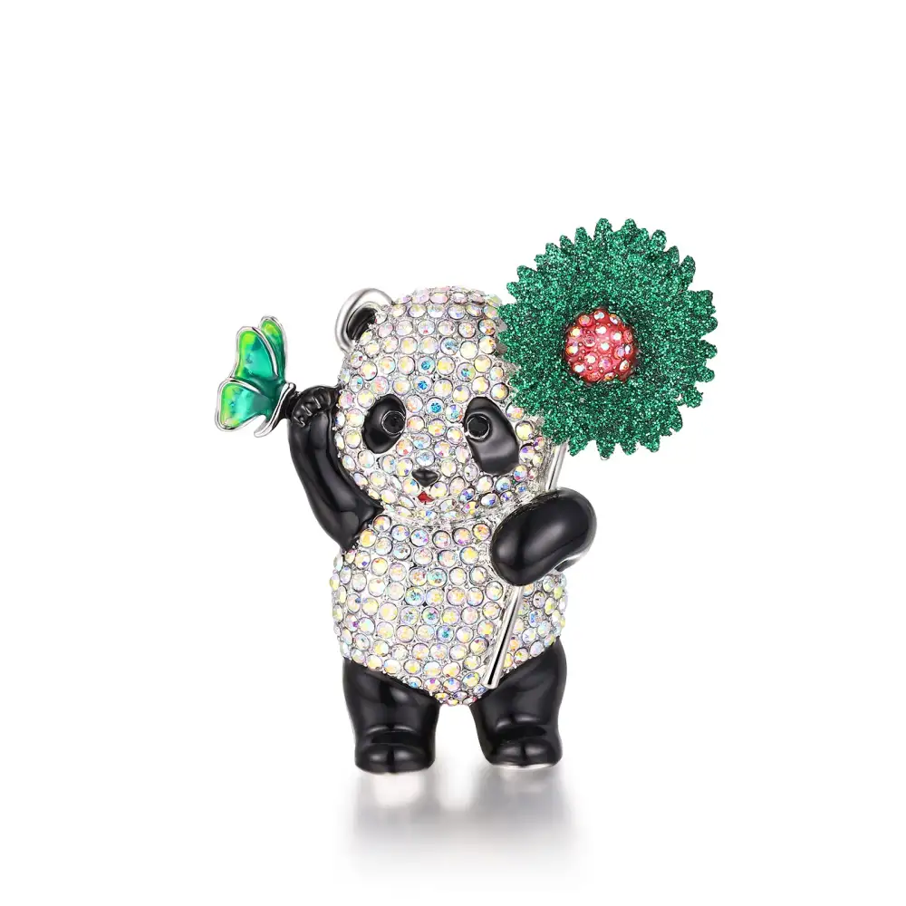 Floral Panda Crystal Brooch