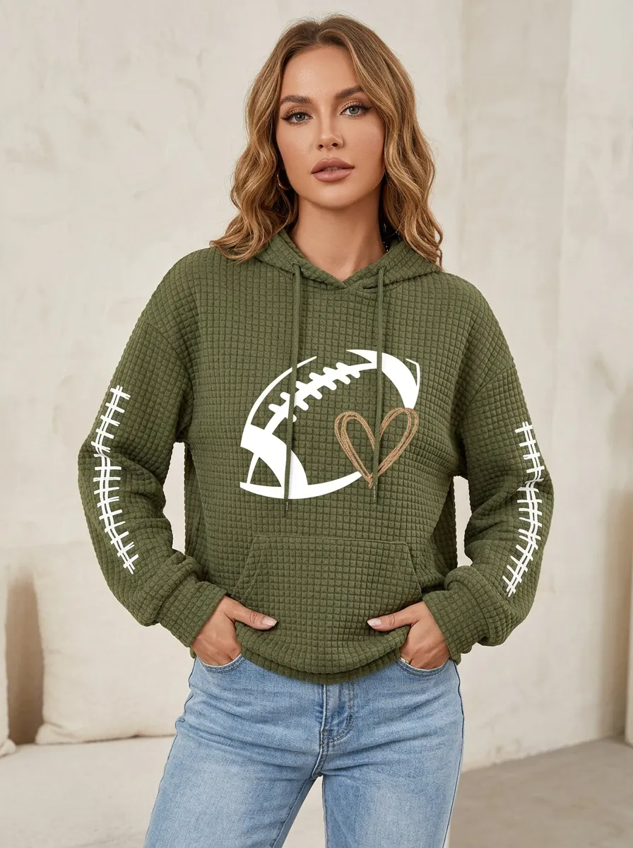Women's Vintage Inspired Gridiron Heart Ball Graphic Hoodie