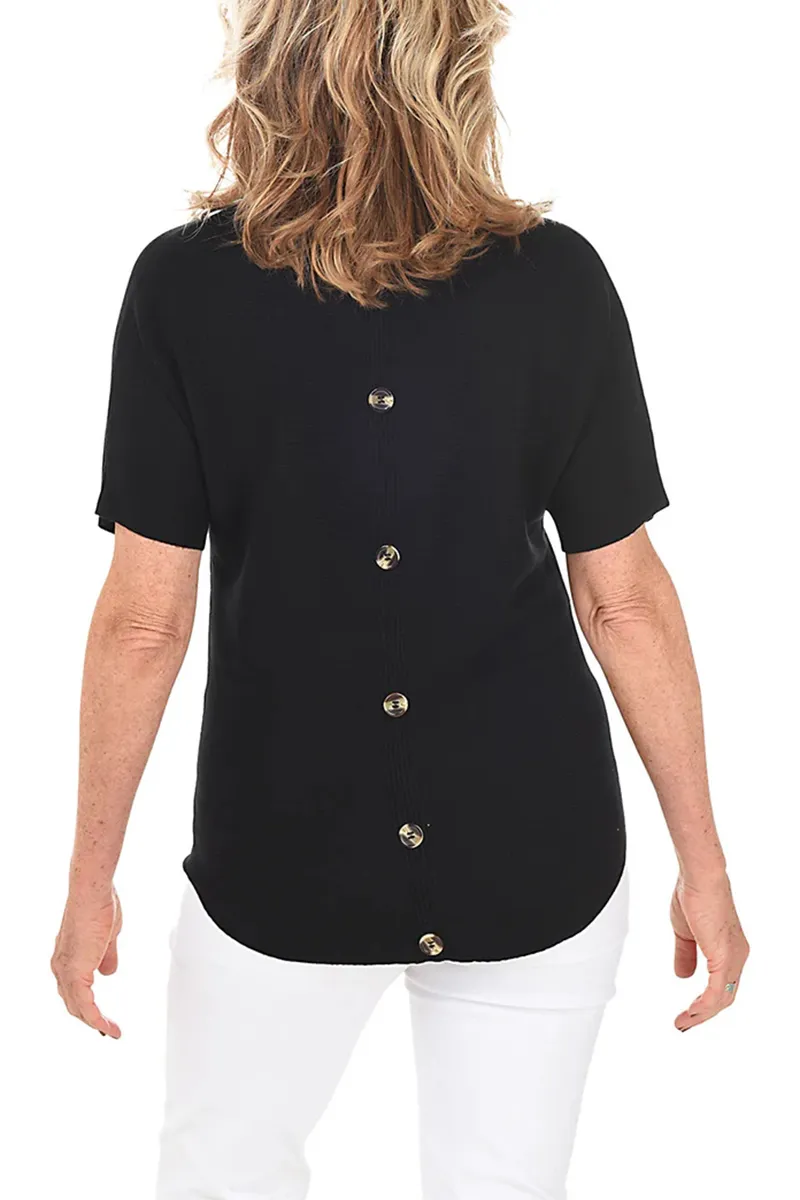 Button-Back Short Sleeve Sweater