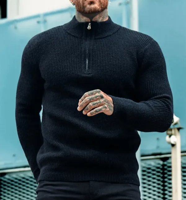 Black Zip Front Sweater