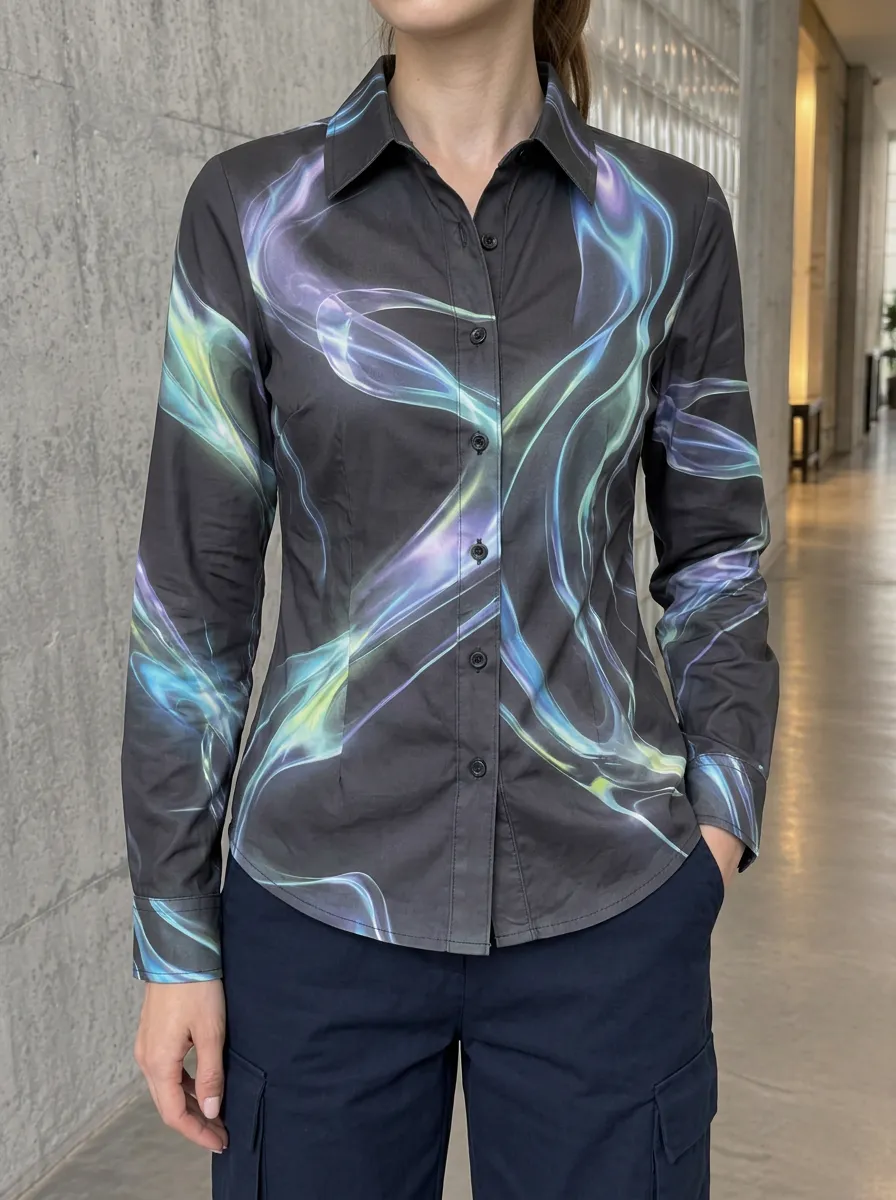 Women's Abstract Neon Smoke Printed Shirt