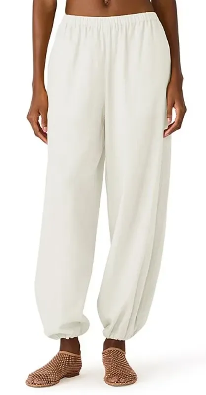 White Linen Blend Relaxed Pants