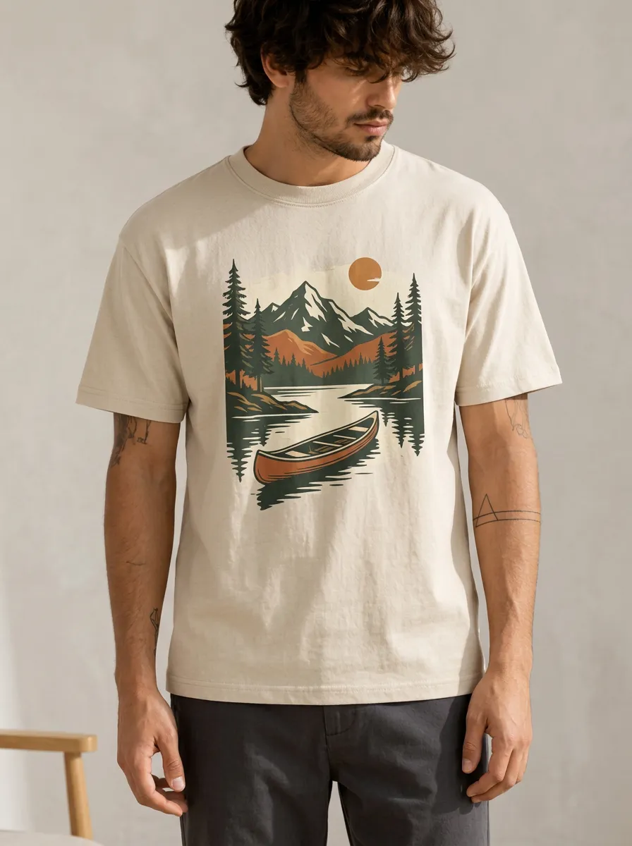 Men's Canoe Mountain Adventure Printed T-Shirt