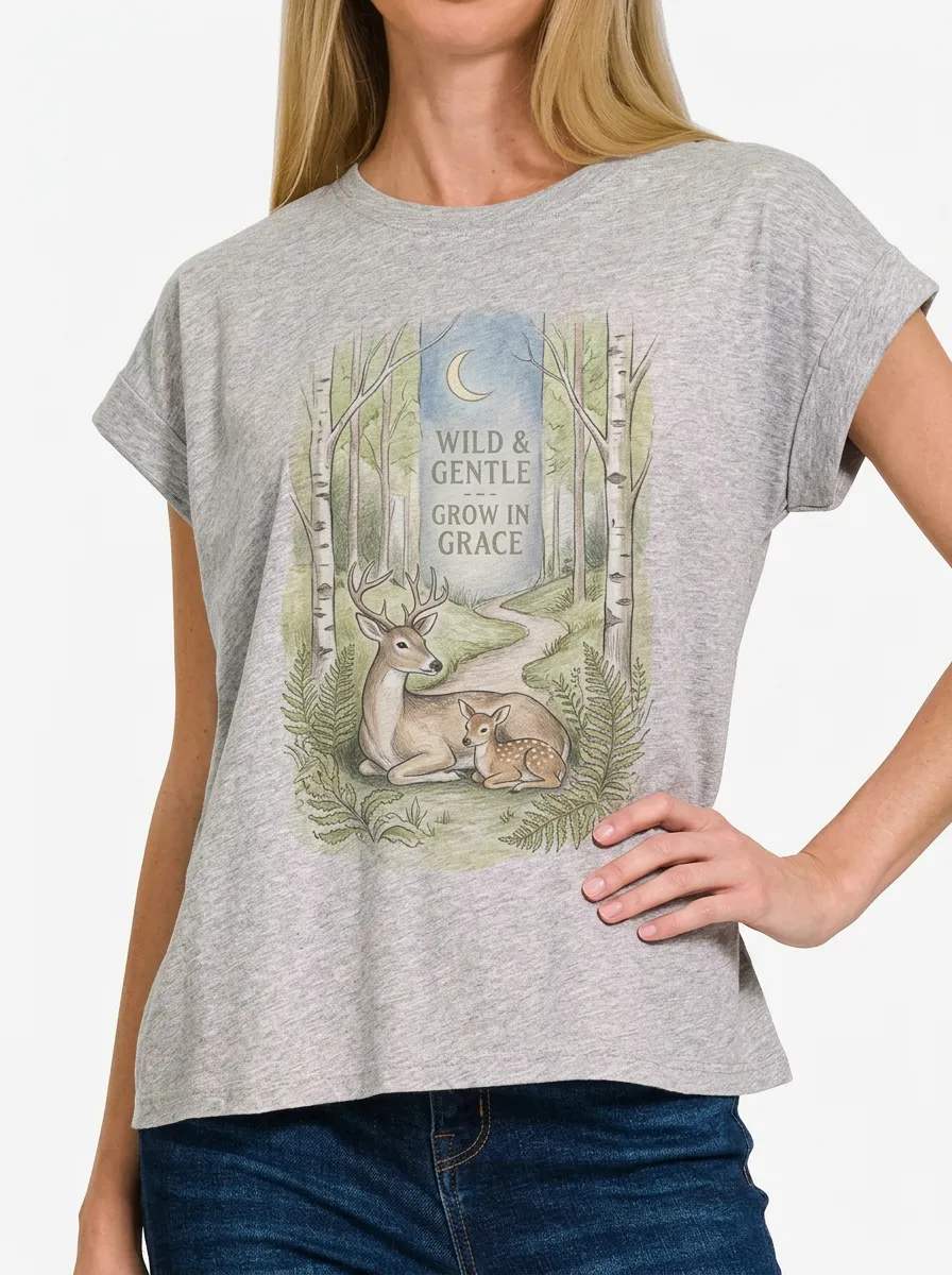 Women's Nature Lover Deer Forest Printed T-shirt