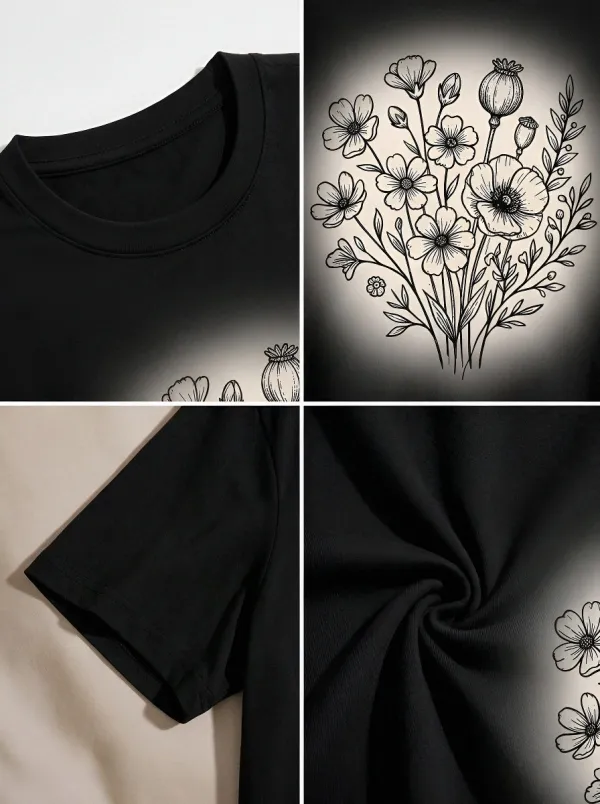 Unisex Botanical Nature Lover Wildflower Bouquet Printed T-shirt