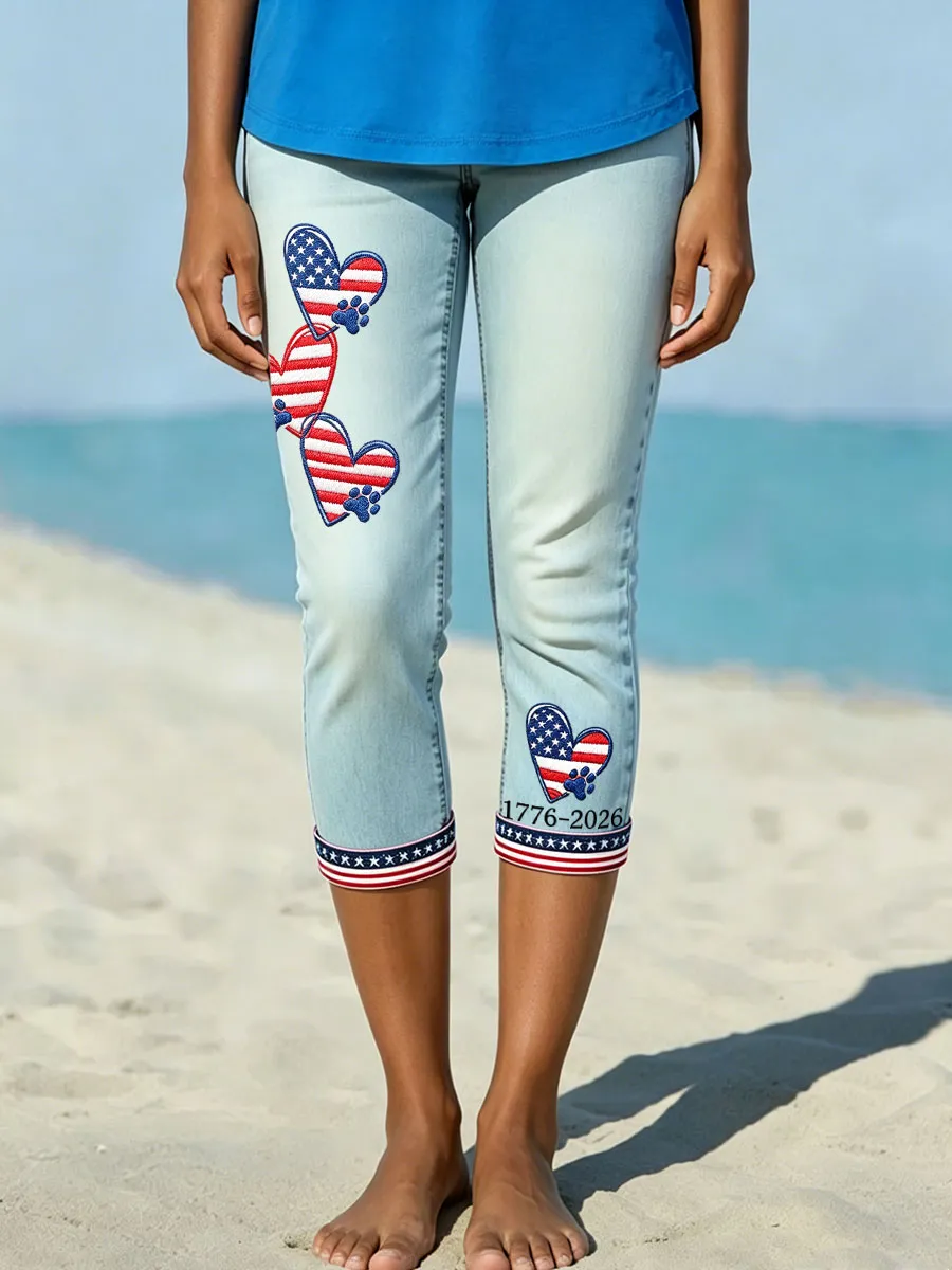 Women's American Paw Print Denim Pattern Leggings