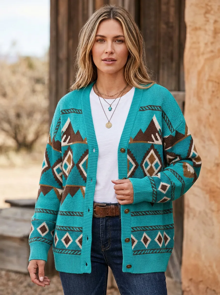 Casual Women's Western Knit Cardigan