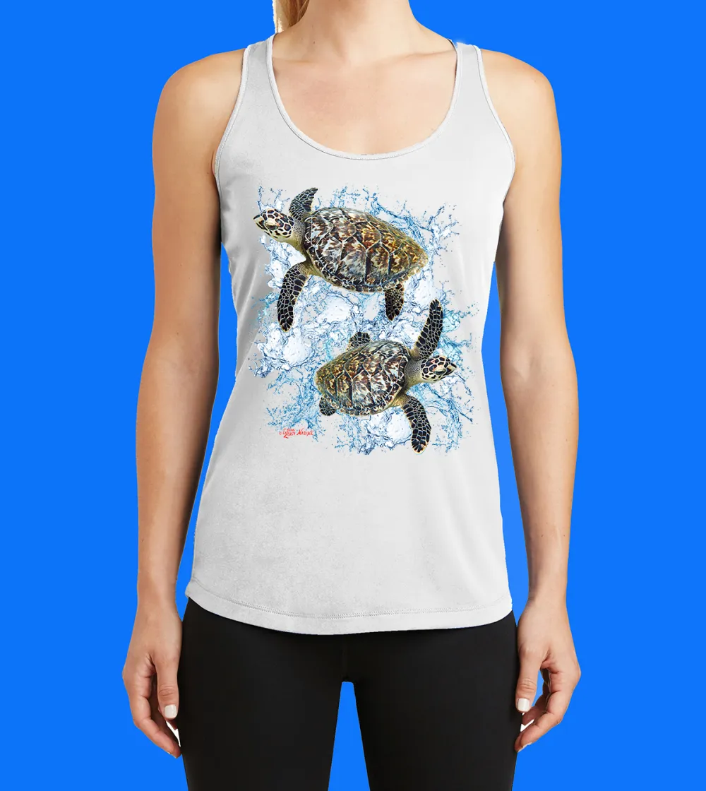 Two Turtles With Splashes Printed Racerback Tank Top