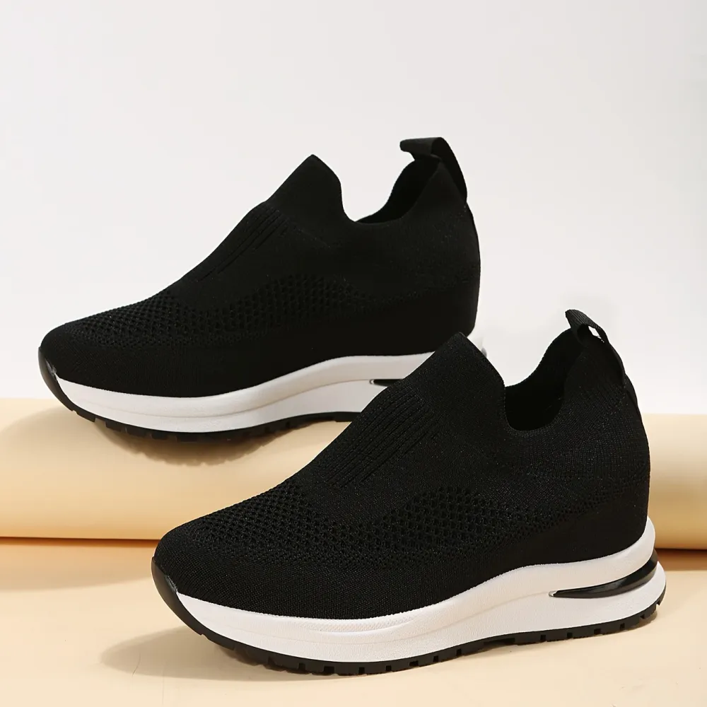 Platform Slip Mesh Wedge Sole Sneakers