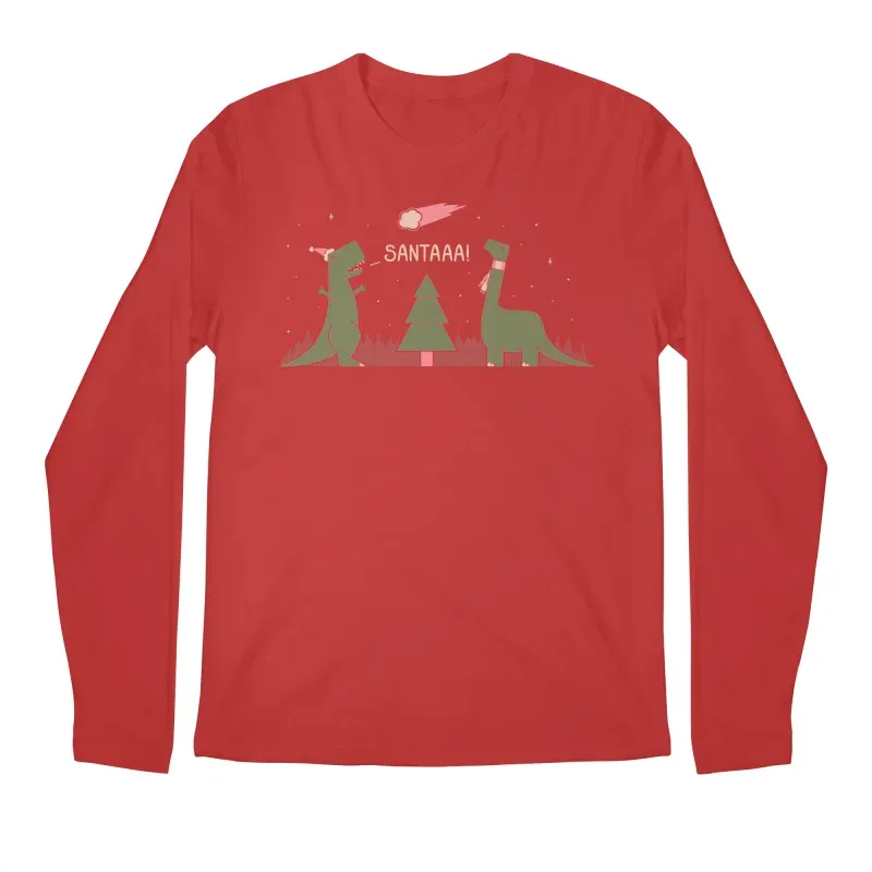 Men's Casual Festive Dinosaur Print Long-Sleeve Tee