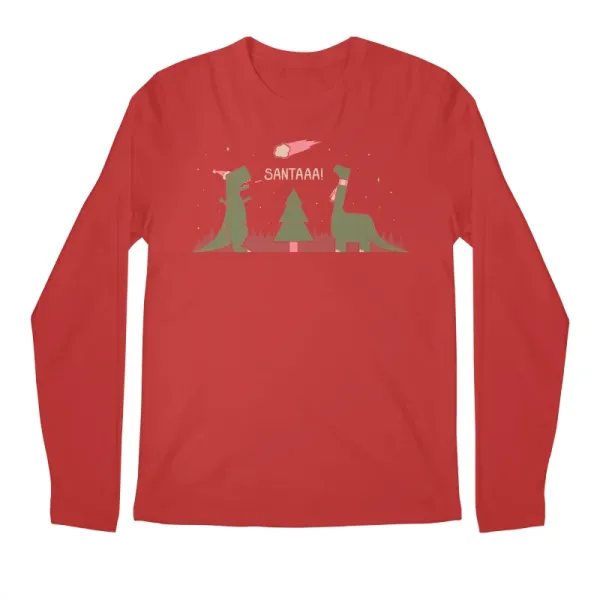 Men's Casual Festive Dinosaur Print Long-Sleeve Tee