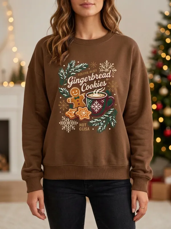 Christmas Gingerbread Cookies Hot Cocoa Print Sweatshirt