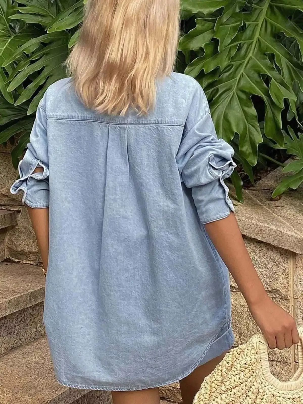 Pocketed Denim Cotton Shirt and Shorts Matching Set