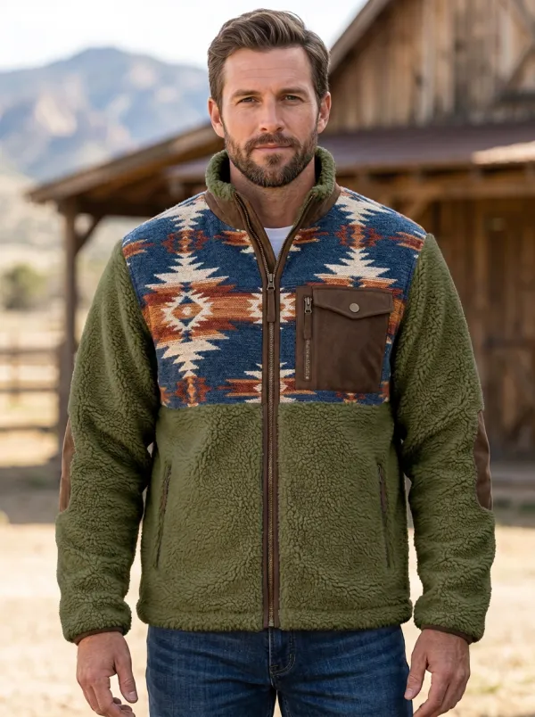 Prairie Ridge Aztec Silhouette Men's Western Fleece Jacket