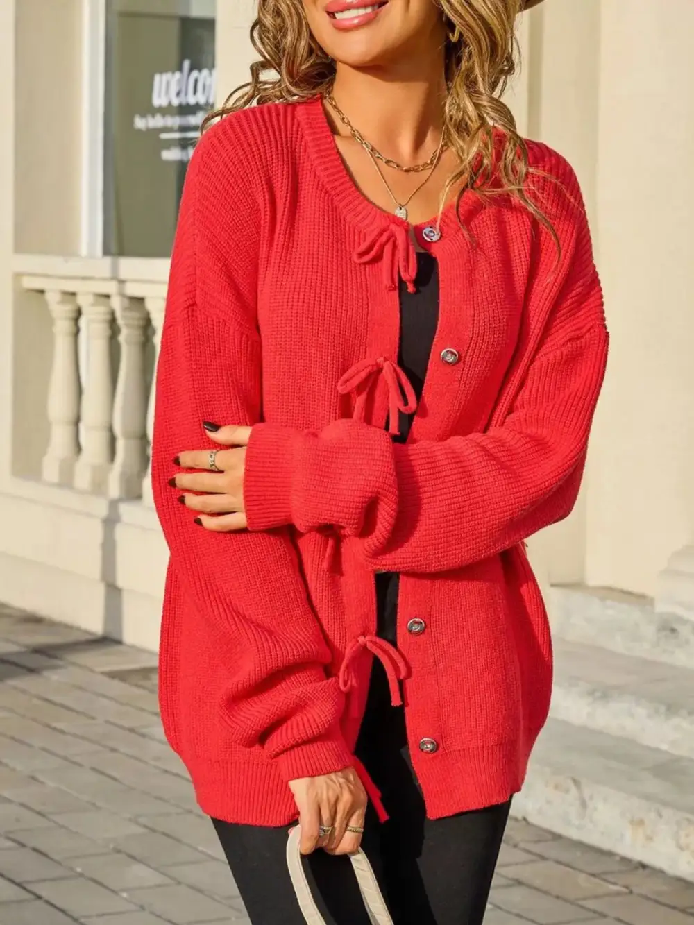Buttoned Ribbed Knit Cardigan