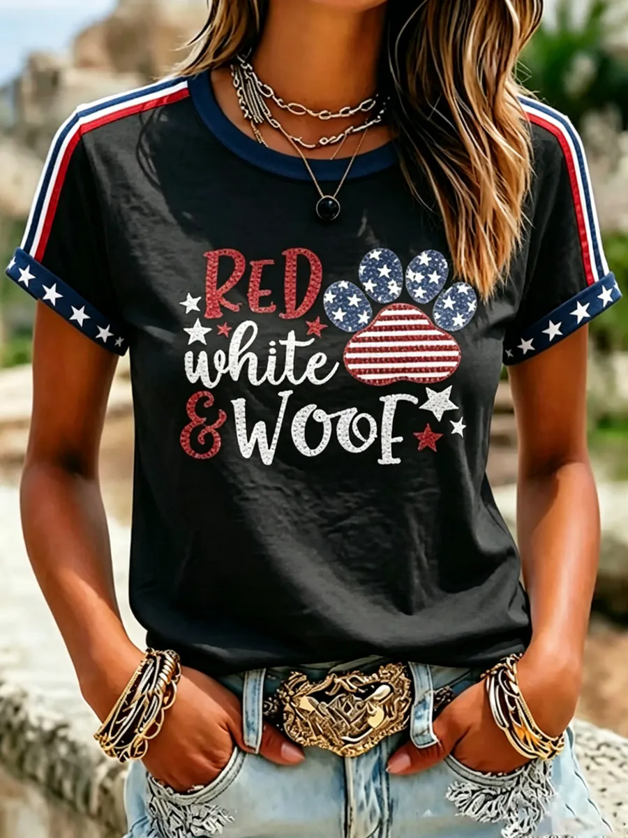 Women'S Proud American Dog 250Th Anniversary Patriotic Claw Print T-Shirt