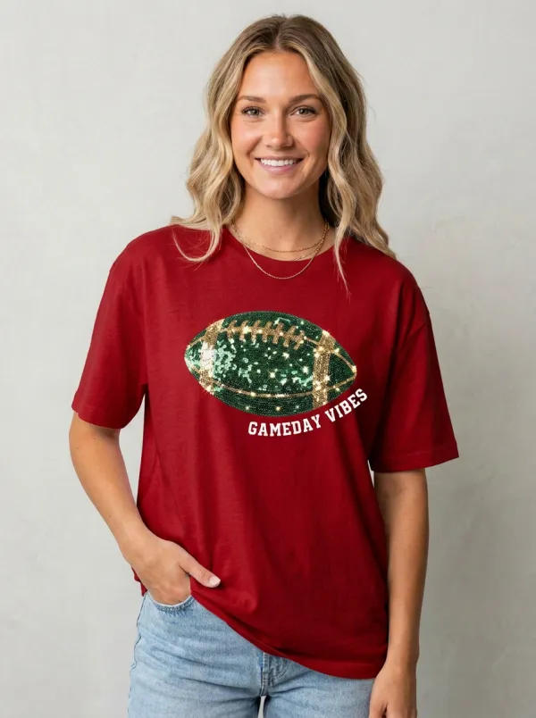 Women's Retro Inspired Gridiron Ball Game Day Crewneck T-Shirt